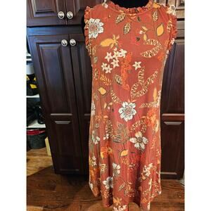 24/7 Maurices Super Soft and Stretchy Rust Color Floral Mocneck Mini Dress SizeM